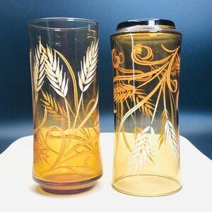 Vintage Libbey Ombre Golden Wheat Harvest Amber Glass Tumbler PAIR